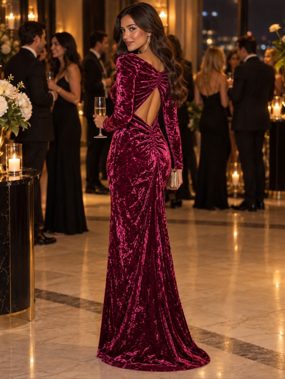 Moda International Velvet Long Sleeve Maxi Formal Dress